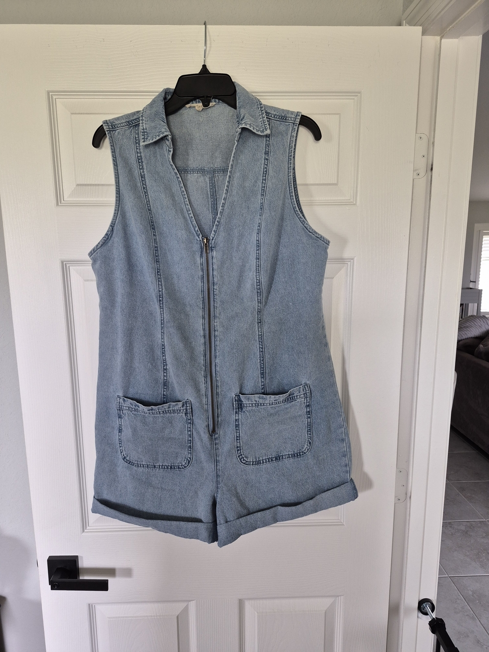 Denim Romper with Front Zip
